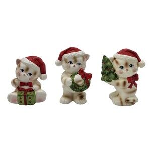 Ceramic Set Of 3 Holiday Kittens Cats Made For Kmart Made In Japan 70's/80's